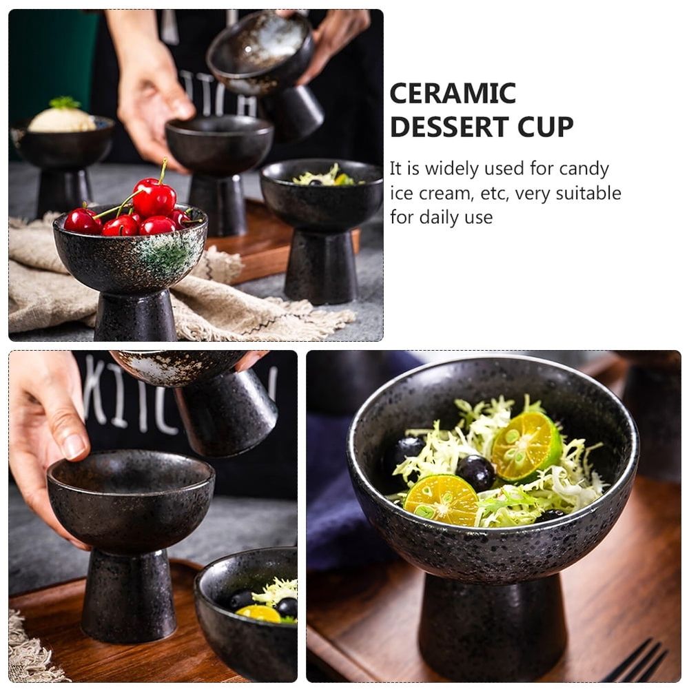 Japanese-style black ceramic dessert bowl with smooth rim, ideal for serving sweets, from Everything Baby, designed for elegant tableware.