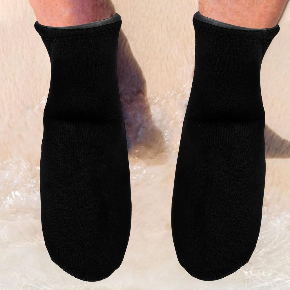 Black neoprene diving socks for kids, nonskid sole, flexible fit, designed for girls' swimming and water activities.