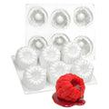 White silicone chocolate raspberry mold with six cavities designed for mousse, ice cream, cake, and jelly baking.