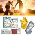Baby hand mold kit with 108g powder from Everything Baby, showing a baby's hand impression in a mold during the process.