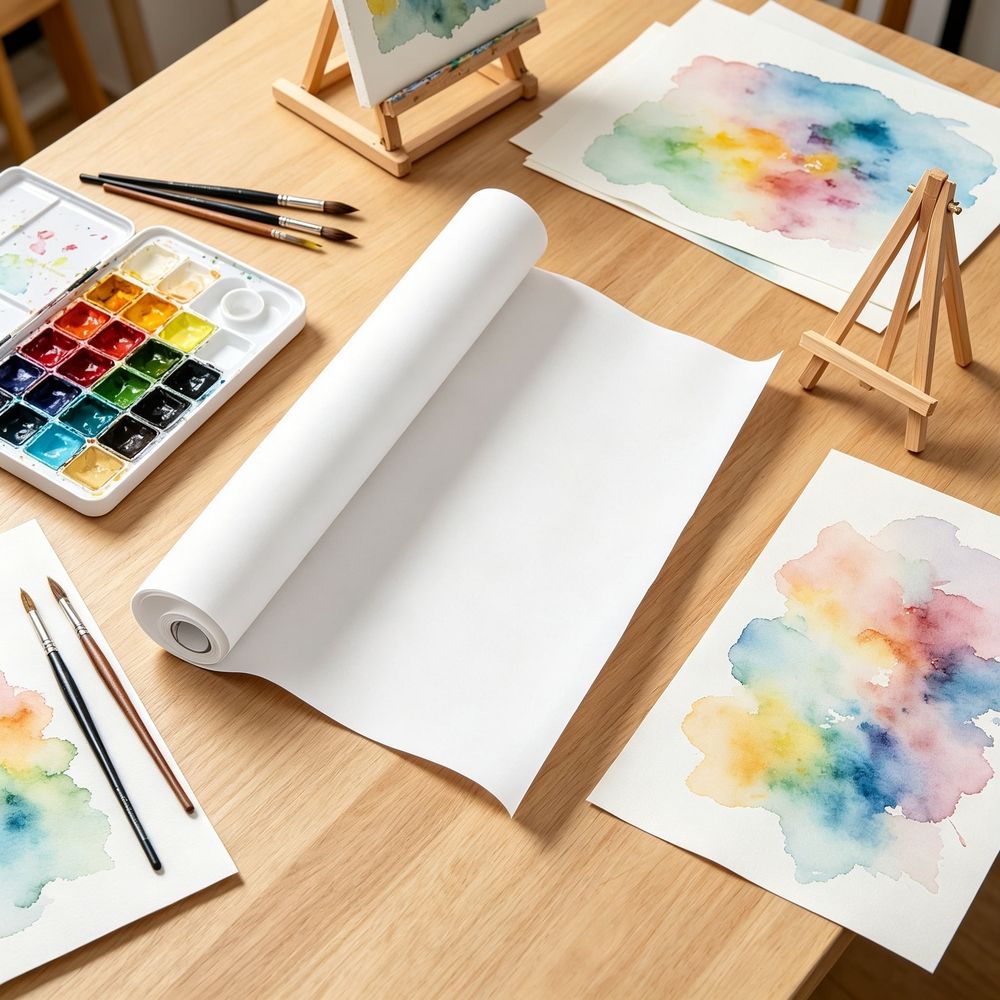 Baby and kids' watercolor painting paper roll by Everything Baby, mounted on an easel for drawing and sketching activities.