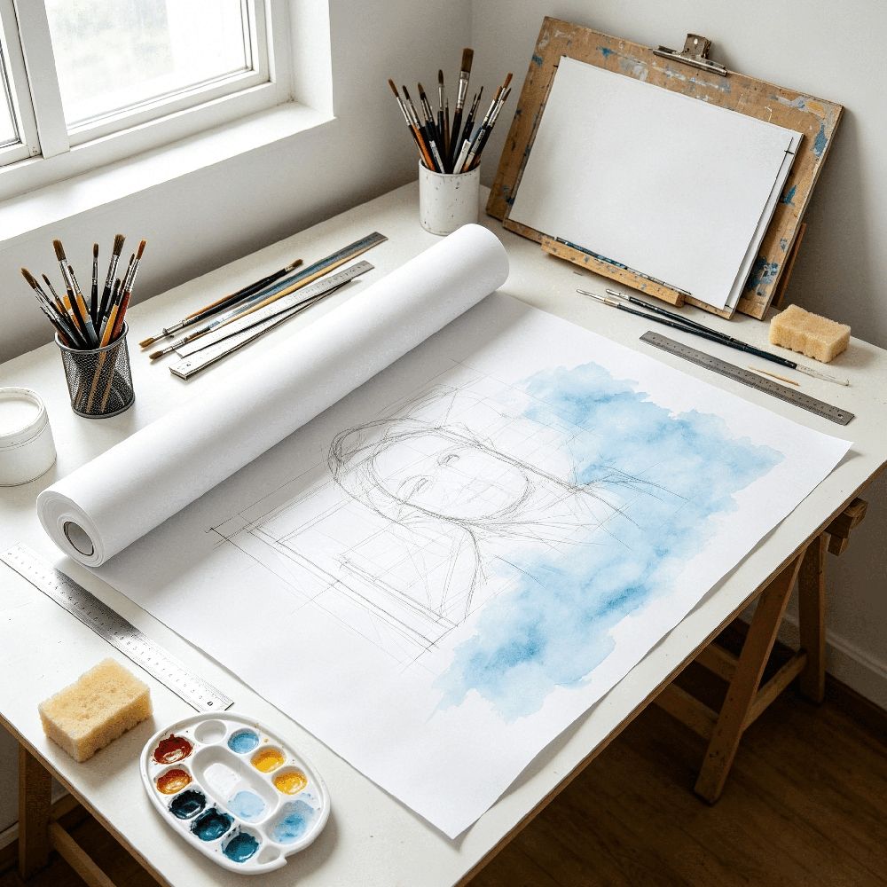 White easel paper roll for watercolor and sketching, ideal for kids' art and drawing projects by Everything Baby.