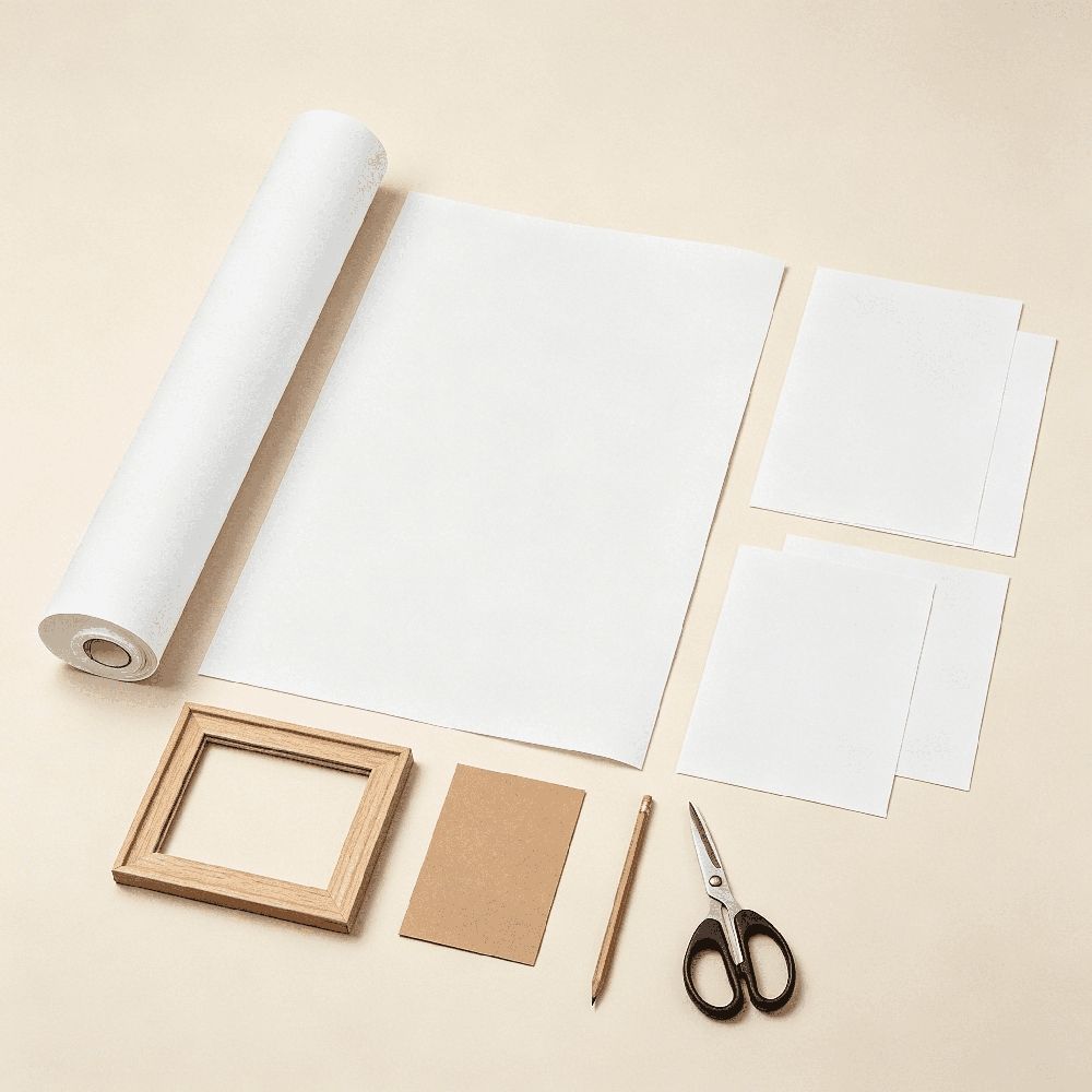 White watercolor and drawing paper roll mounted on easel for kids' art projects, ideal for watercolor sketching and painting.
