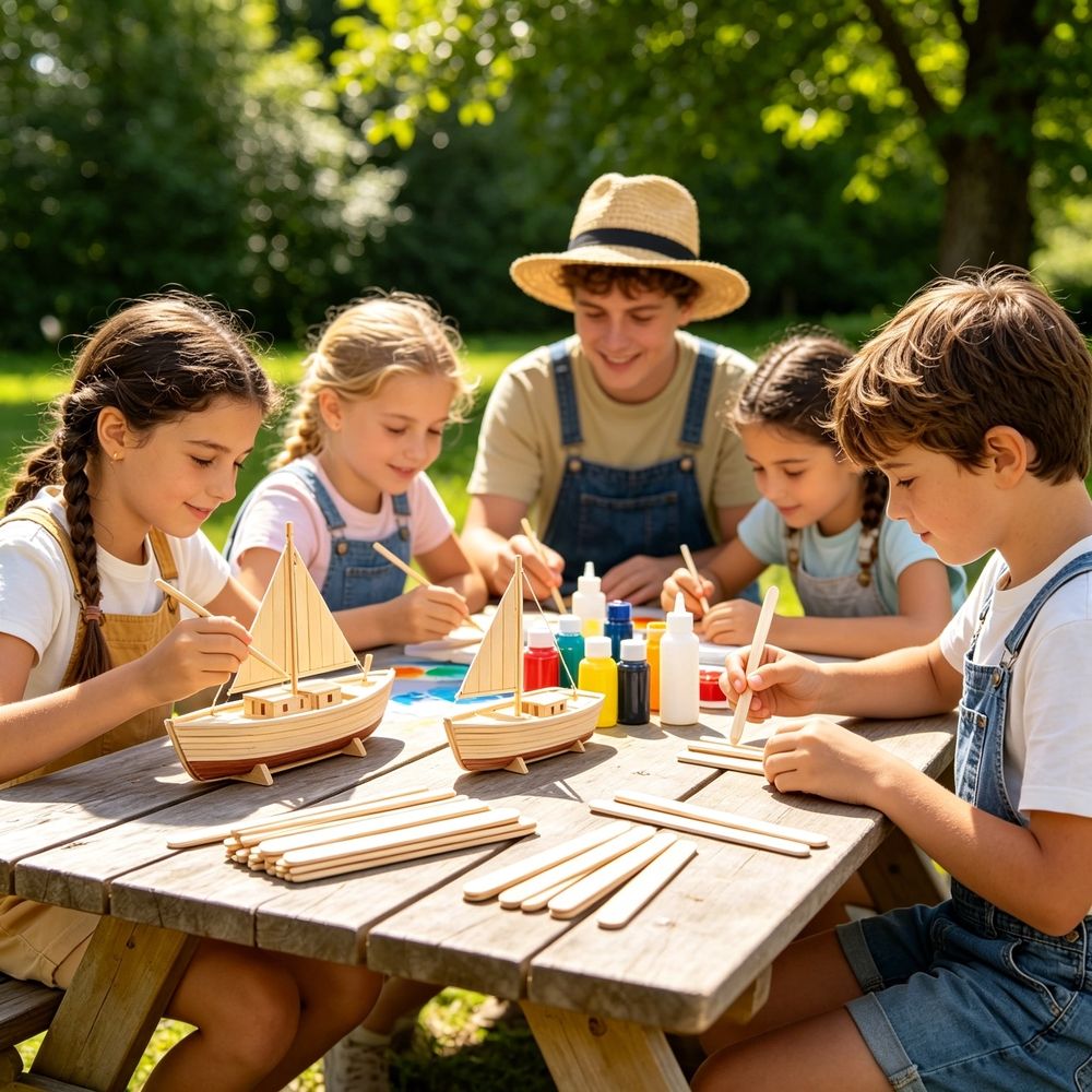 200-piece flat natural wood craft sticks, 4.5 inches, from Everything Baby, ideal for children's outdoor craft and play activities.