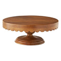 Durable scallop acacia wood cake stand by Everything Baby, with a pedestal design for displaying cakes and cupcakes.