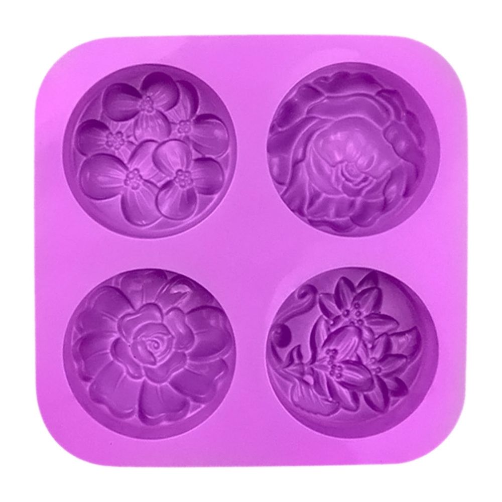 Purple flower-shaped silicone soap mold for homemade soap, pudding, jelly, and cheesecake, BPA-free and nonstick.