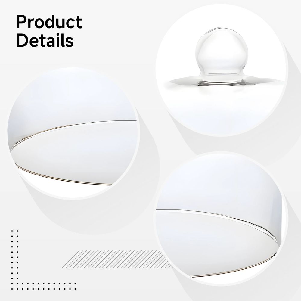 Clear glass cake dome with knob, perfect for pastry display and food covering, heat-resistant, ideal for kitchen and microwave use.