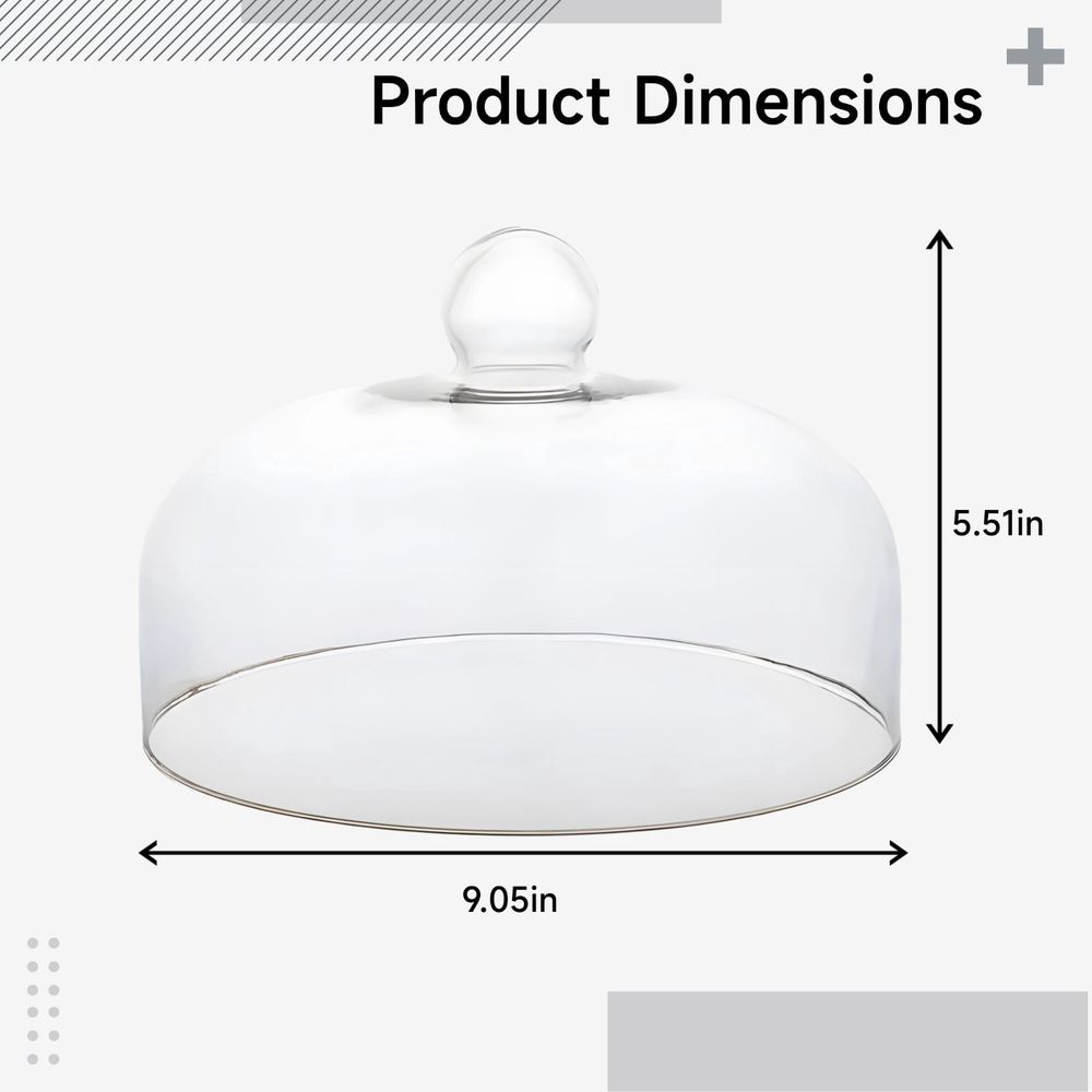 Clear glass cake dome with knob, ideal for pastry display and food covering, heat-resistant glass, perfect for kitchen and microwave use.