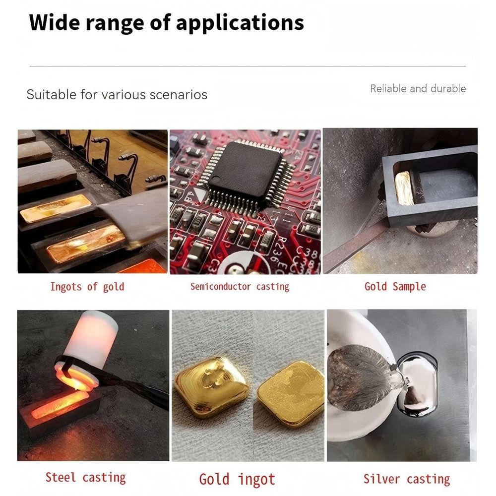 Graphite mold for metal casting including gold, silver, and copper, with various shapes and five holes for DIY jewelry and ornament making.