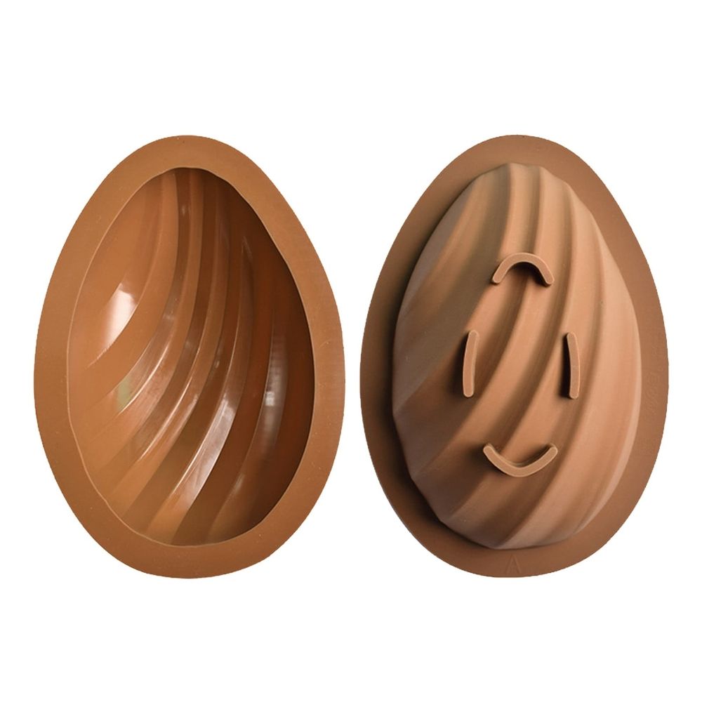 Two silicone molds for 3D Easter eggs, perfect for chocolate, mousse, and dessert decorating, designed for baking and Easter crafts.