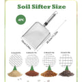 Compost sifter with handle and fine mesh for gardening soil, sand, and dirt, ideal for compost and garden soil screening.