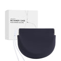 Light blue silicone retainer case with lanyard, vent holes, for orthodontic retainers, night guards, braces, and denture storage.