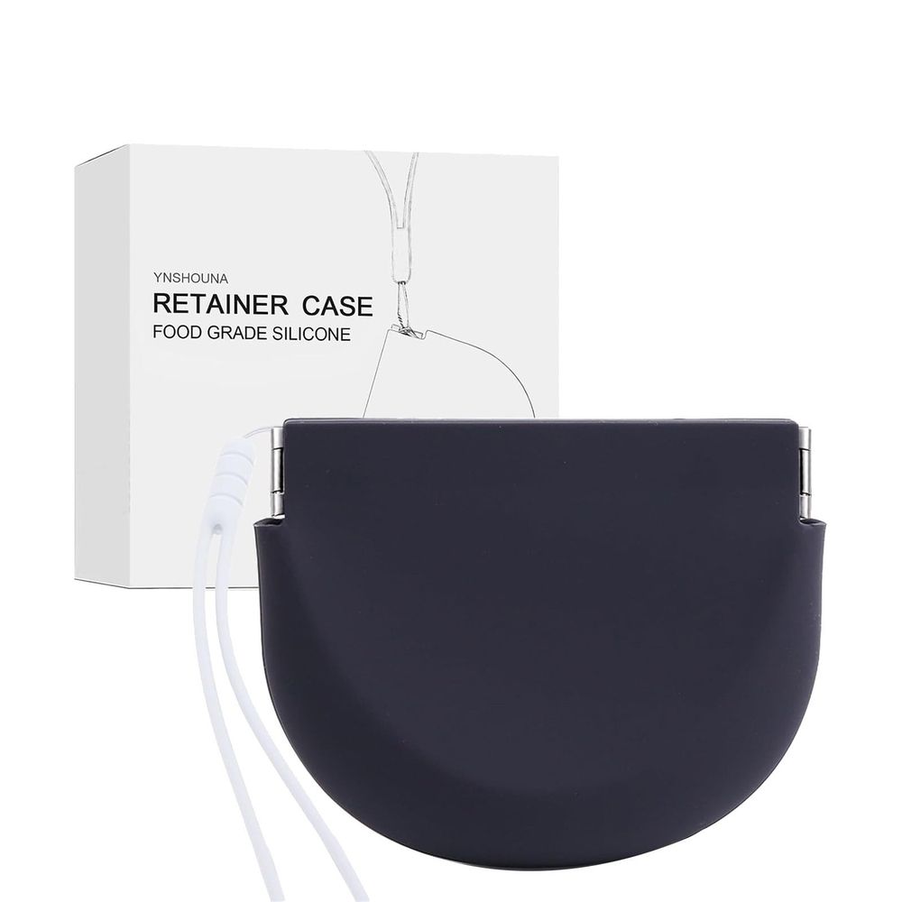 Light blue silicone retainer case with lanyard, vent holes, for orthodontic retainers, night guards, braces, and denture storage.