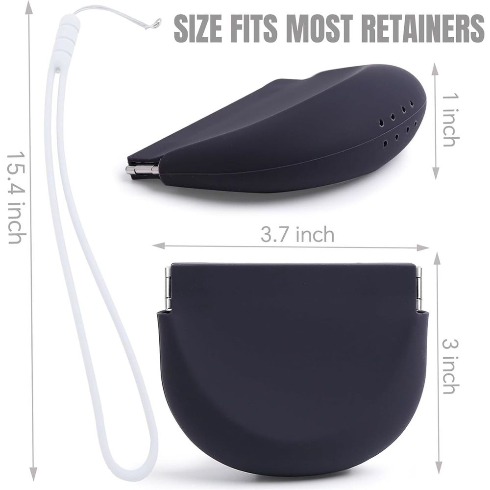 Light blue silicone retainer case with lanyard, vent holes, for braces, night guard, and denture storage, portable orthodontic accessory.