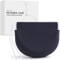 Light blue silicone retainer case with lanyard, vent holes, for braces, night guards, and orthodontic accessories, portable and travel-friendly.
