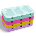 Dinosaur and car-shaped silicone ice tray with lids and sticks, reusable BPA-free mold for making ice pops, yogurt, or juice treats.