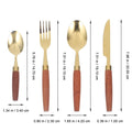 Baby and kids outdoor reusable cutlery set with golden wood and stainless steel, featuring comfortable grip, ideal for outdoor play.