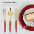 Reusable outdoor cutlery set with golden wood handles and stainless steel utensils, designed for kids' outdoor play and dining.