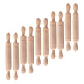 Set of 10 mini wooden rolling pins for dumpling making, tray decorations, and kids' toy set for fun and creative play.