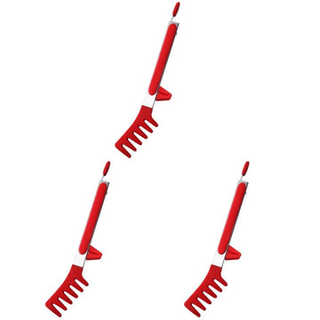 Red ergonomic food clip and multi-function pasta tongs with comfortable grip, set of 3 for baby feeding and kitchen use.