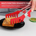 Red ergonomic food clip and multi-function pasta tongs with comfortable grip, 3-piece set for nursing and feeding.