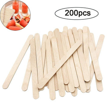 Set of 200 natural wooden craft sticks, extra long 5.5-inch popsicle sticks for DIY pretend play and craft projects for kids.