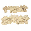 Unpainted wooden mushroom fairy house cutouts for kids' pretend play and craft embellishments, ideal for Easter and party decorations