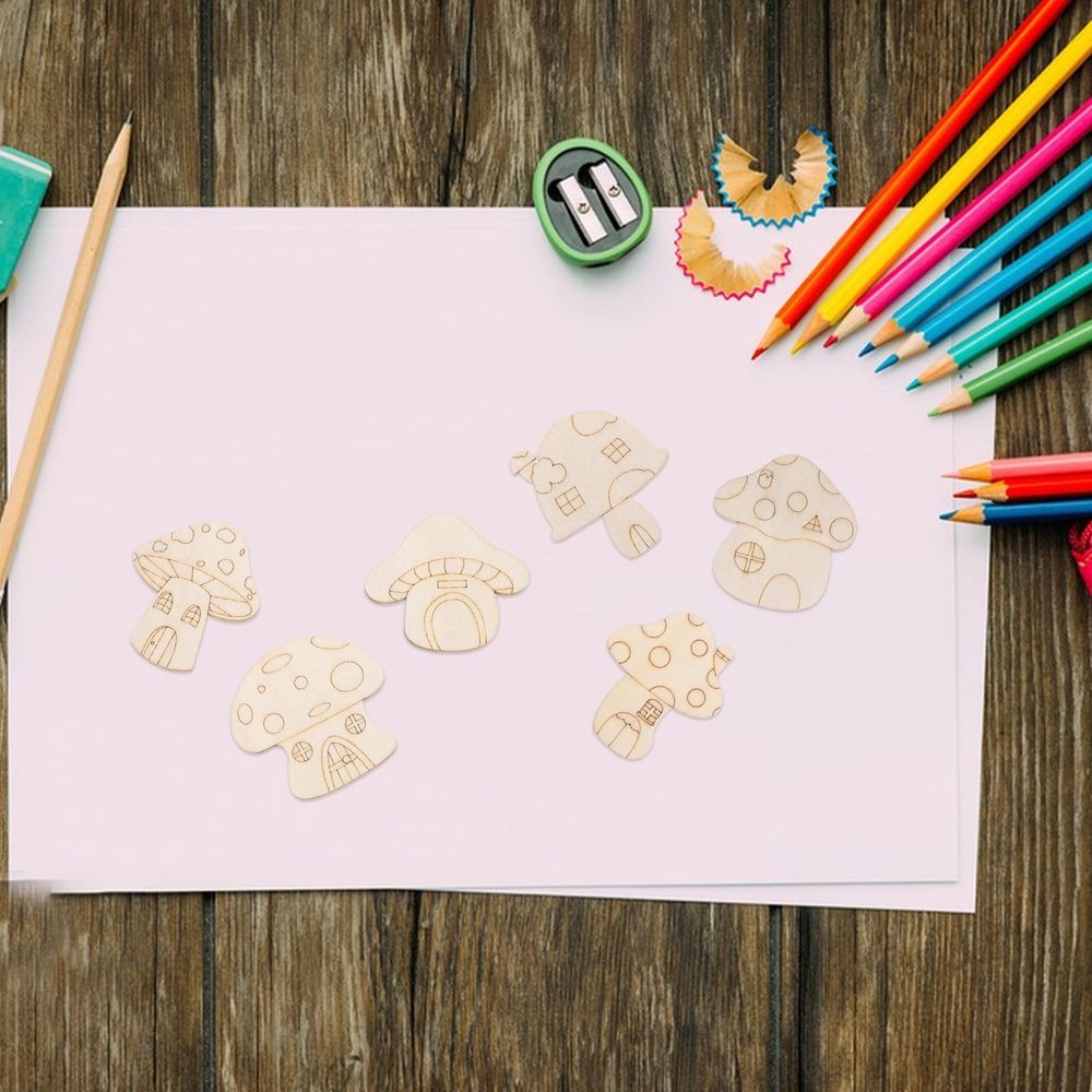25 unpainted wooden mushroom house cutouts for kids' pretend play, craft embellishments, and fairy house shapes for Easter and parties