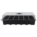 Black plastic seedling tray with lids, stackable gardening cells set, designed for easy storage and plant propagation.