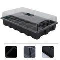 Set of three black plastic seedling trays with lids for gardening, stackable and easy to store, suitable for plant seedlings.