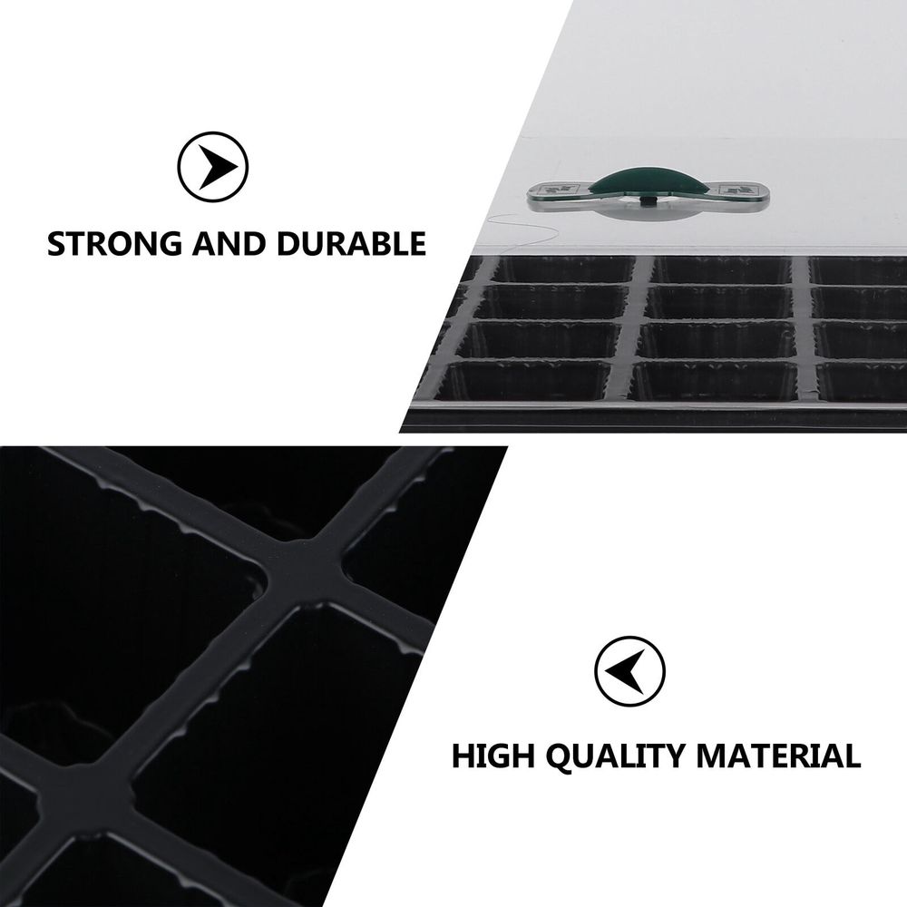 Black plastic seedling tray with lids for gardening, stackable 3-piece set, ideal for plant propagation and easy storage