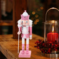 Set of four collectible wood nutcracker puppet figures featuring festive holiday designs, suitable as holiday decor and toys for kids.