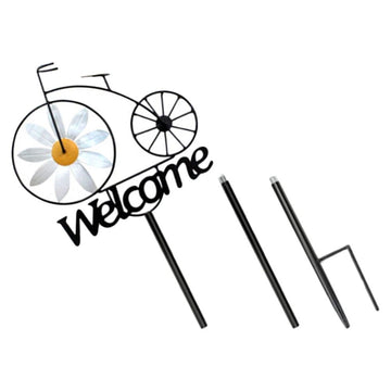 Colorful iron bike garden stake by Everything Baby, ideal for outdoor garden decoration and outdoor play spaces.