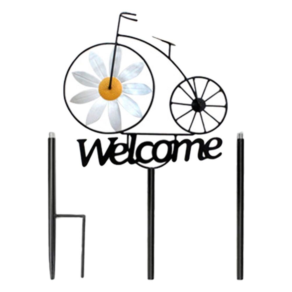 Colorful iron bike garden stake from Everything Baby, suitable for outdoor garden decor and kids' outdoor play areas.