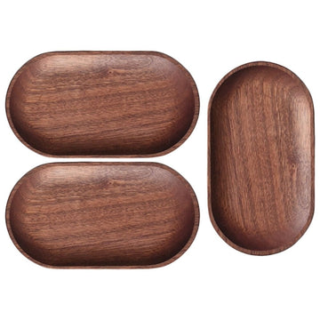 3pcs Wood Oval Serving Tray for Fruit Dessert Display and Parties