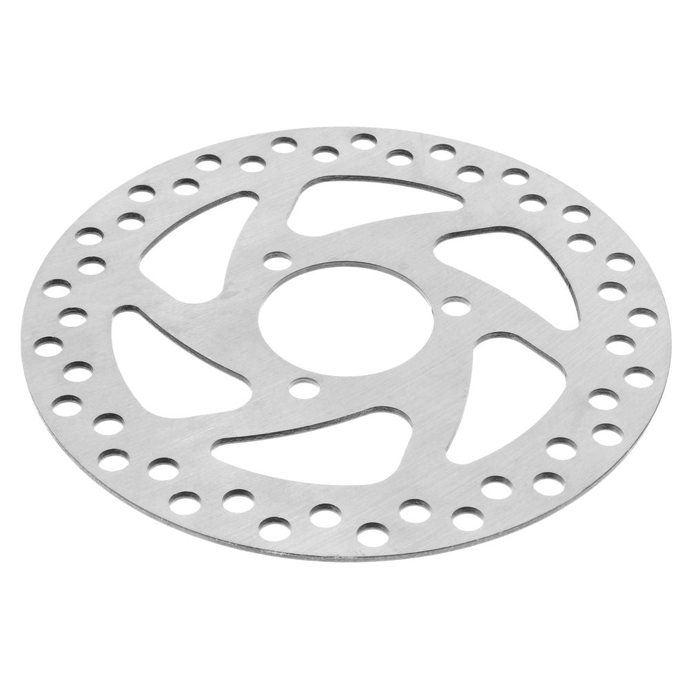 Silver plated motorcycle brake disc rotor for motocross bikes, displayed on a go-kart or bike in a kids’ riding gear.