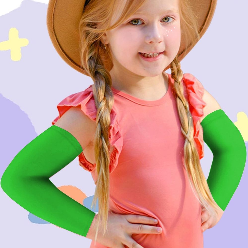 Kids UV sun protection arm sleeves by Everything Baby, breathable elastic cooling compression sleeves for boys and girls aged 7-12.