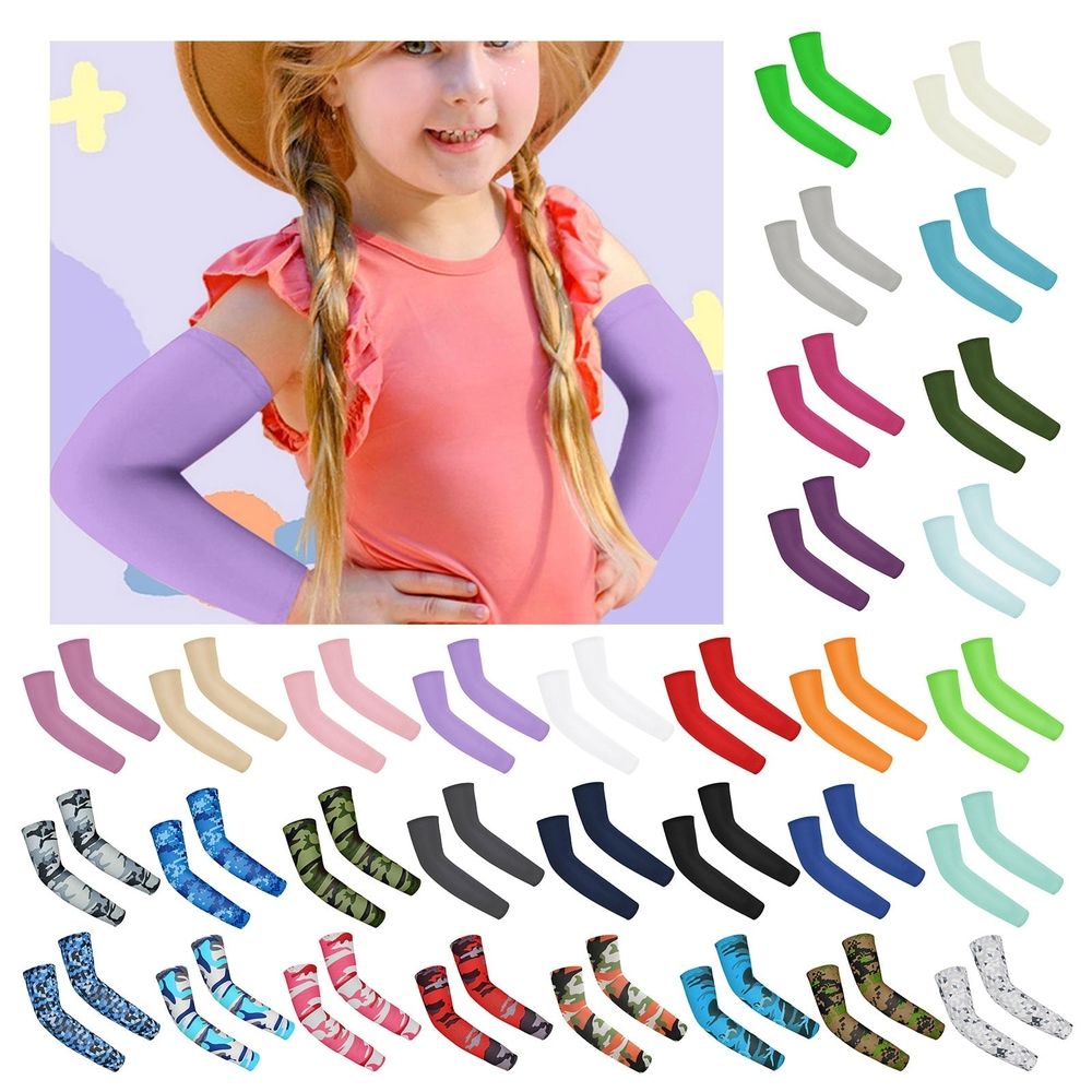 Kids UV sun protection arm sleeves by Everything Baby, breathable elastic cooling compression sleeves for boys and girls aged 7-12.