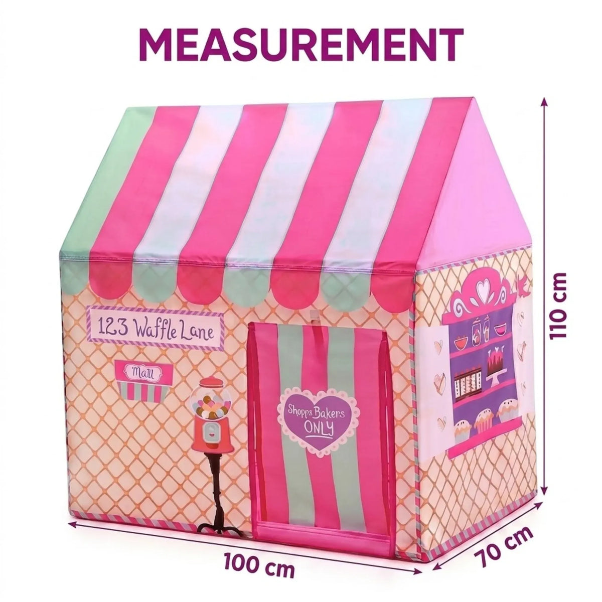 Pink kids' ice cream bakery play tent by Everything Baby, a fun pop-up outdoor playhouse for children with tunnel features.