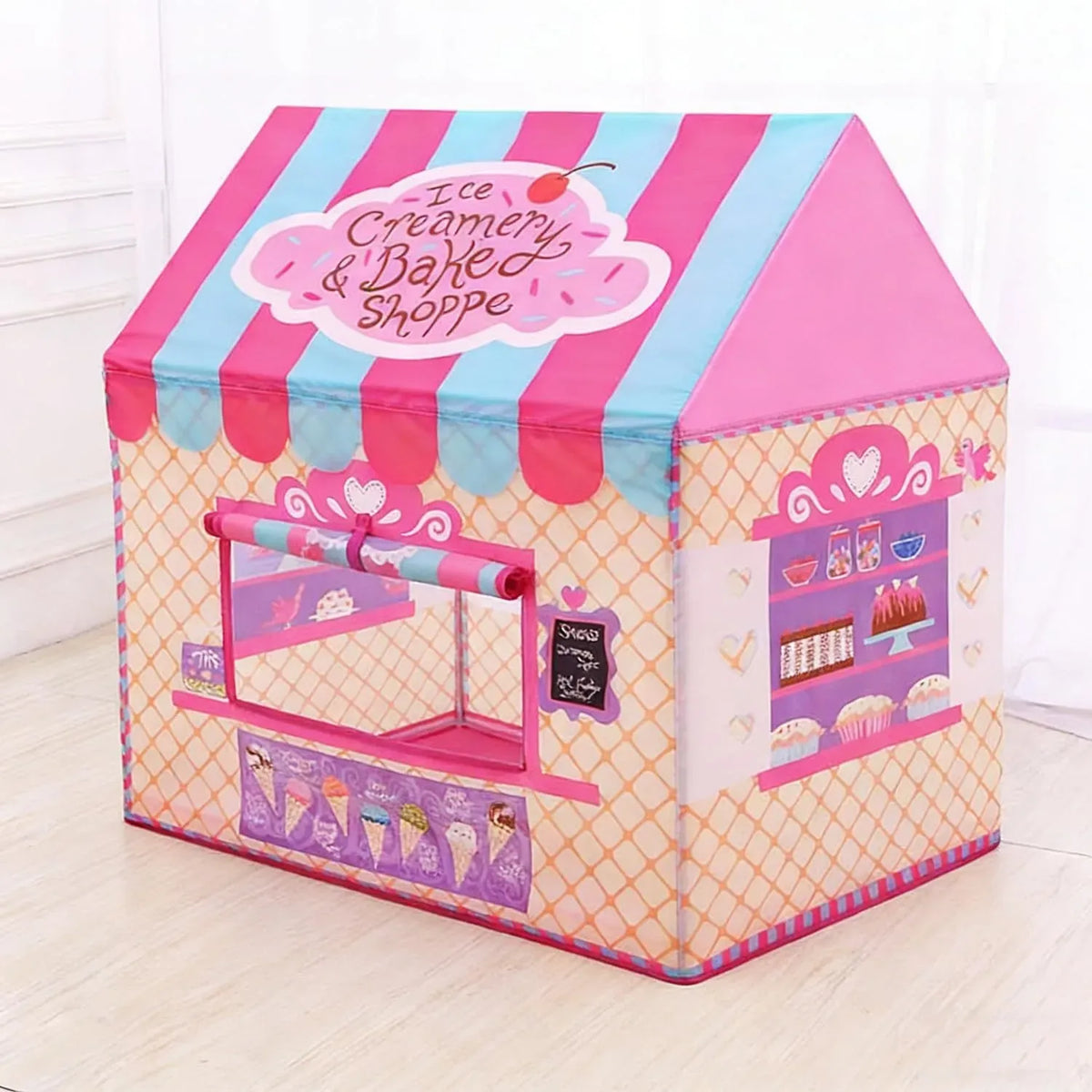 Pink Carla Home kids ice cream bakery play tent by Everything Baby, a pop-up outdoor playhouse for children.