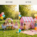 Pink Carla Home kids ice cream bakery play tent by Everything Baby, a fun pop-up outdoor playhouse for children.