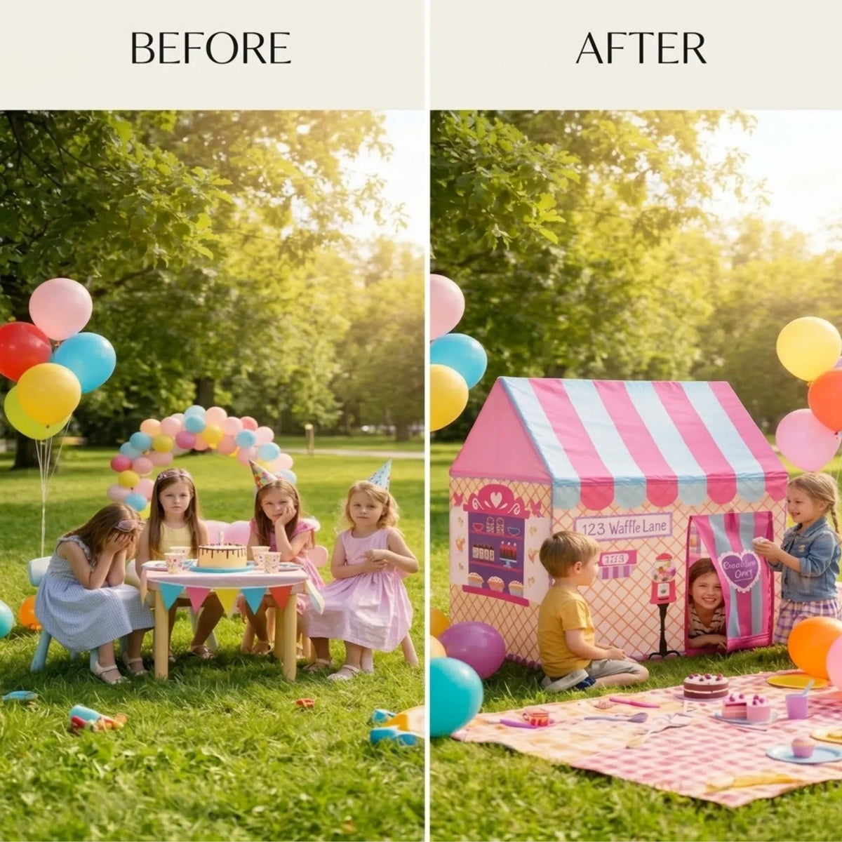 Pink Carla Home kids ice cream bakery play tent by Everything Baby, a fun pop-up outdoor playhouse for children.