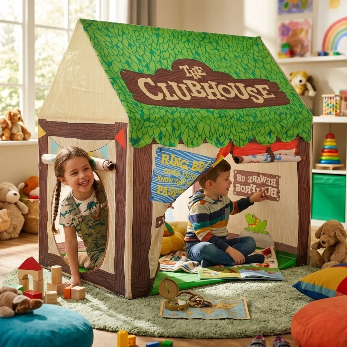 Green Carla Home Kids Clubhouse play tent for outdoor fun, featuring a cozy indoor space for children to play and explore.