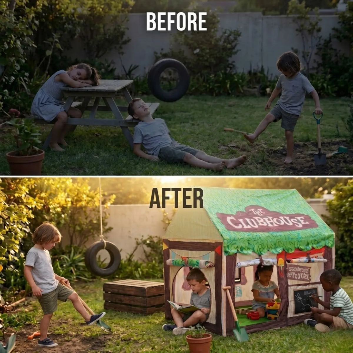 Green Carla Home Kids Clubhouse Play Tent for outdoor fun, featuring a cozy tent and tunnel for kids' imaginative play.