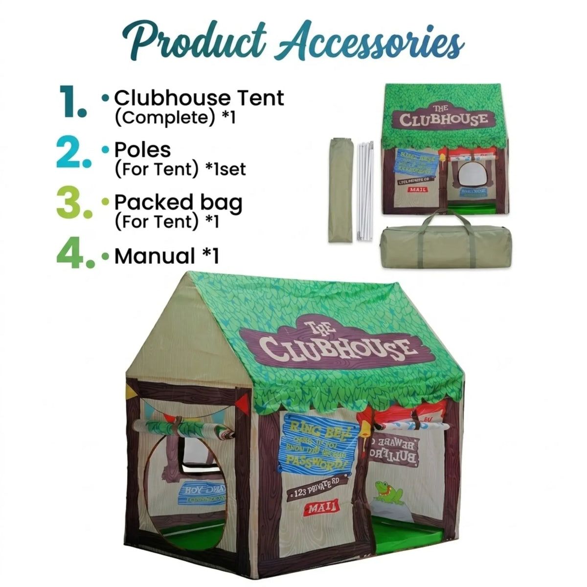 Green Carla Home Kids Clubhouse play tent for kids, outdoor play equipment with tunnel design, perfect for outdoor fun and imagination.