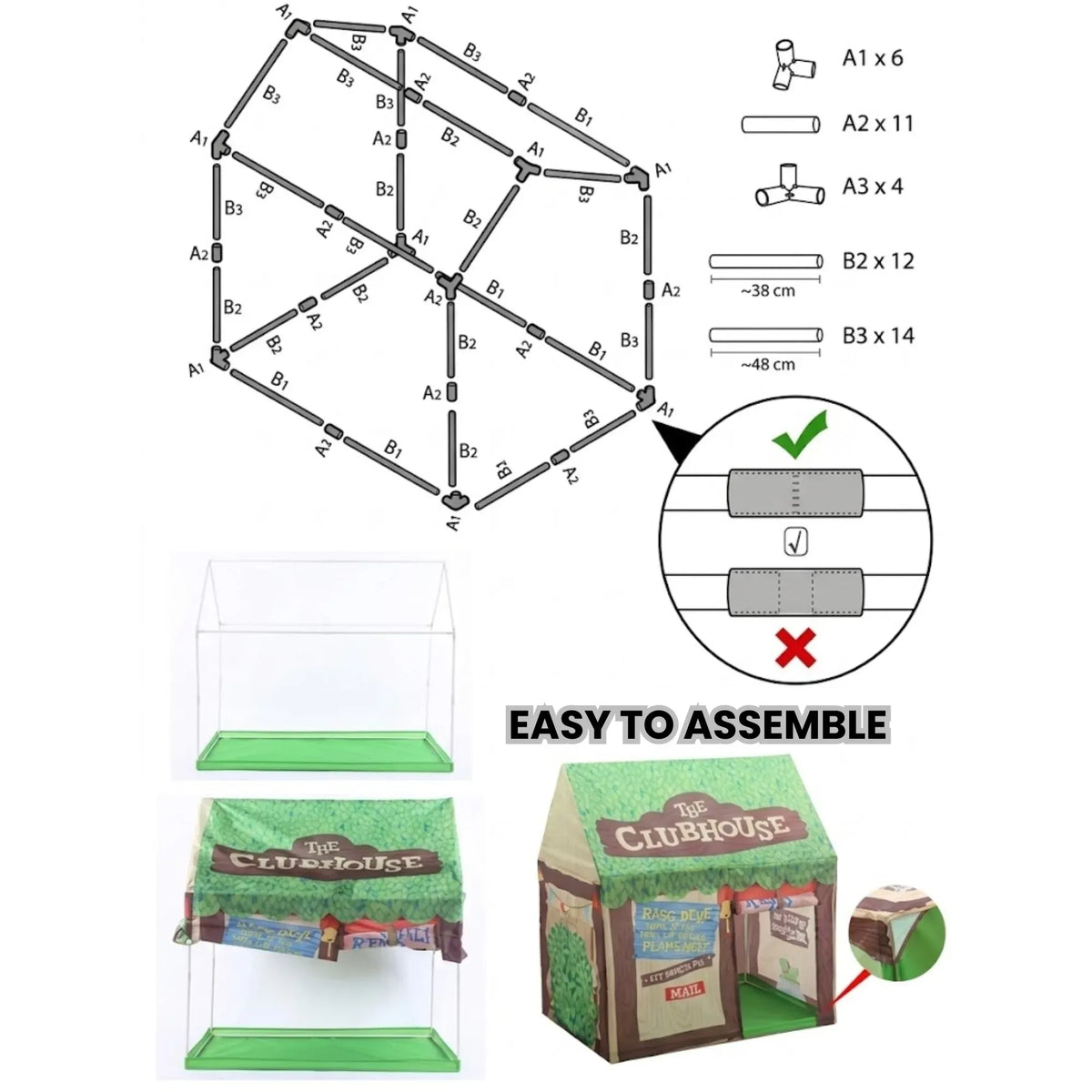 Green Carla Home Kids Clubhouse Play Tent by Everything Baby, outdoor play equipment for kids with tunnel design