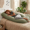 Green Carla Home U Shape pregnancy pillow made of polyester, full body support for nursing and pregnancy comfort.