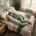 Green Carla Home U Shape pregnancy pillow by Everything Baby, full body support for nursing and pregnancy, polyester fabric.