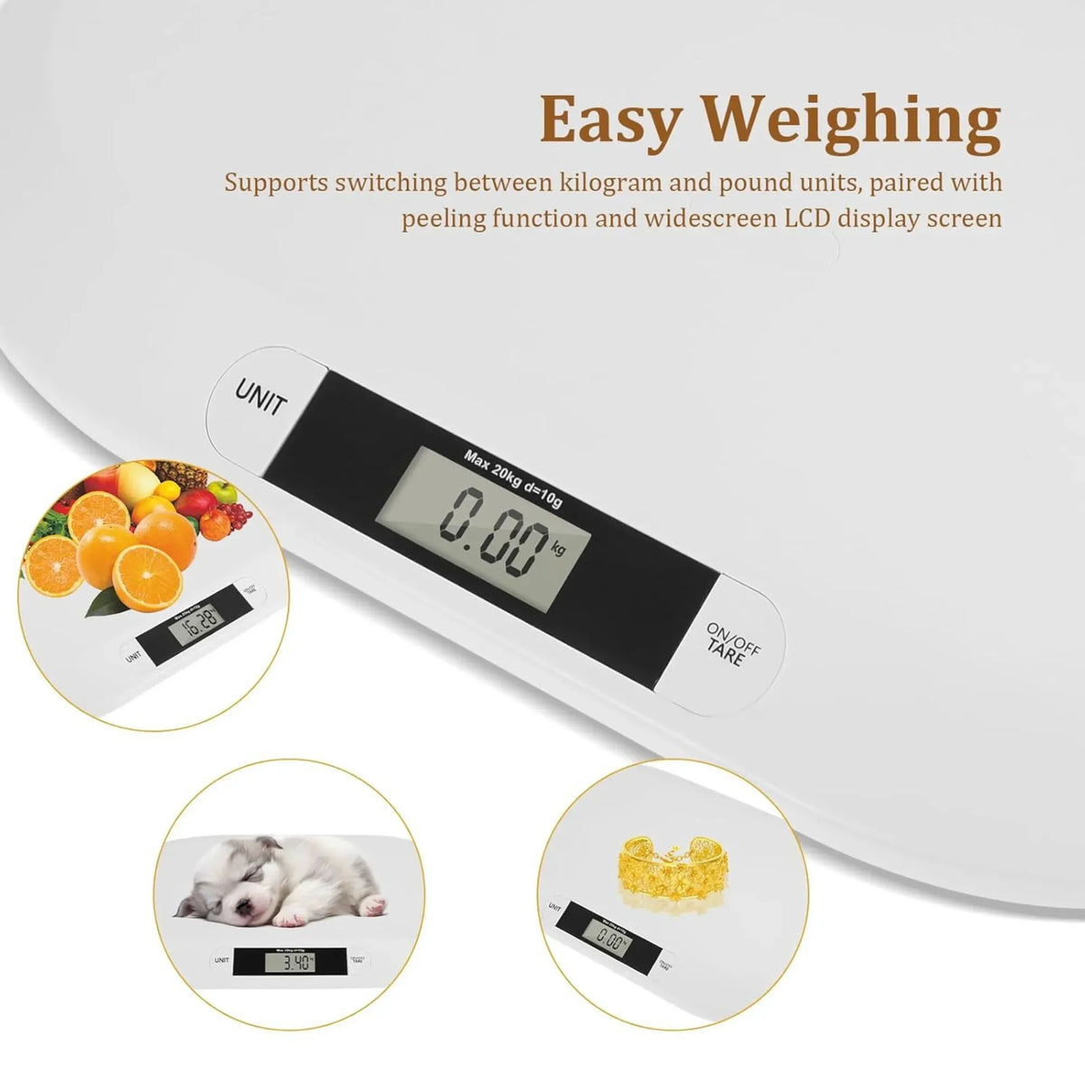 Electronic digital baby scale with LCD display and tare function from Carla Home, designed for accurate infant weight measurement.