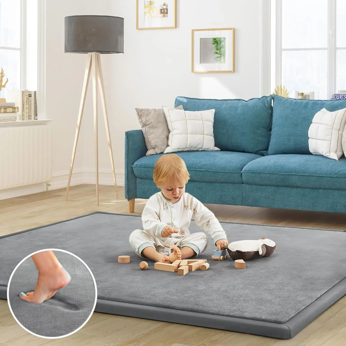 Grey Carla Home baby play mat with thick foam, 100x150cm crawling and activity mat for infants, from Everything Baby.